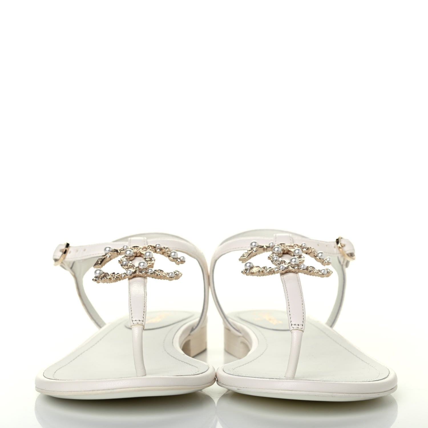 Chanel Lambskin Pearl CC Thong Sandals 37 White 2 of 4