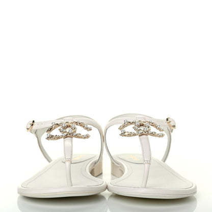 Chanel Lambskin Pearl CC Thong Sandals 37 White 2 of 4