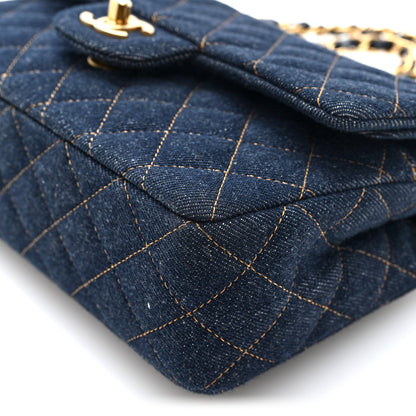 Chanel Denim Quilted Small Double Flap Dark Blue Orange 10 of 10