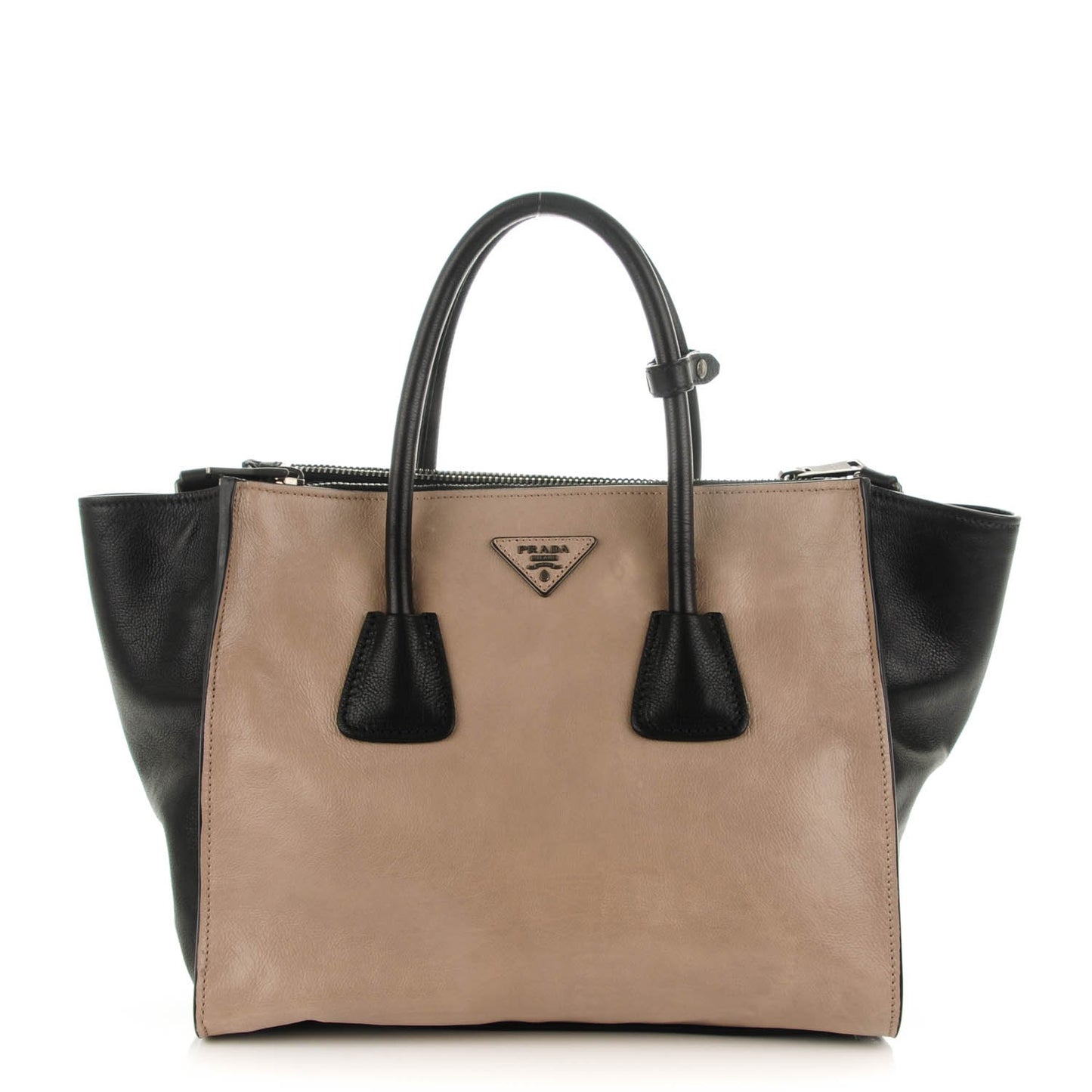 Glace Calf Bi-Color Twin Pocket Tote Pomice Black