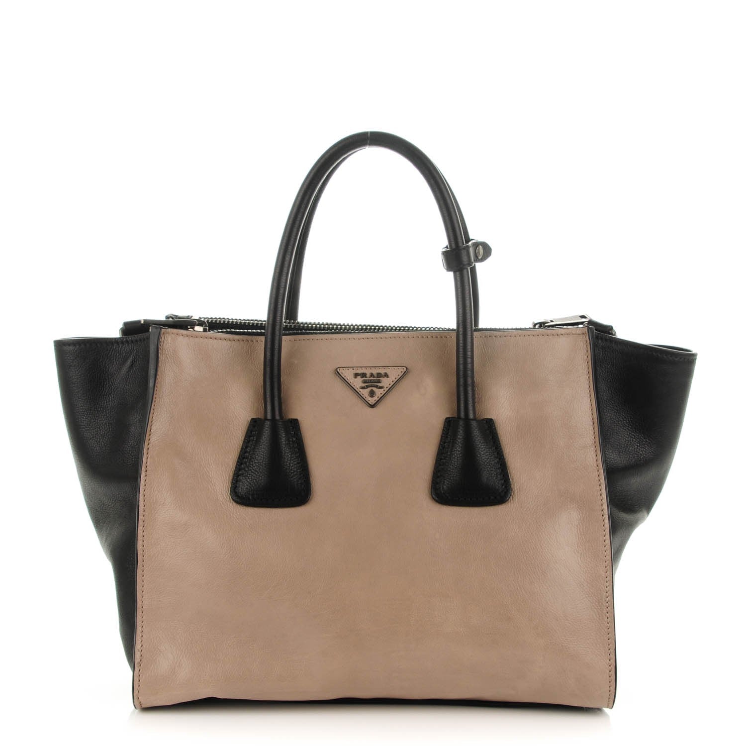 Prada Glace Calf Bi-Color Twin Pocket Tote Pomice Black 1 of 9