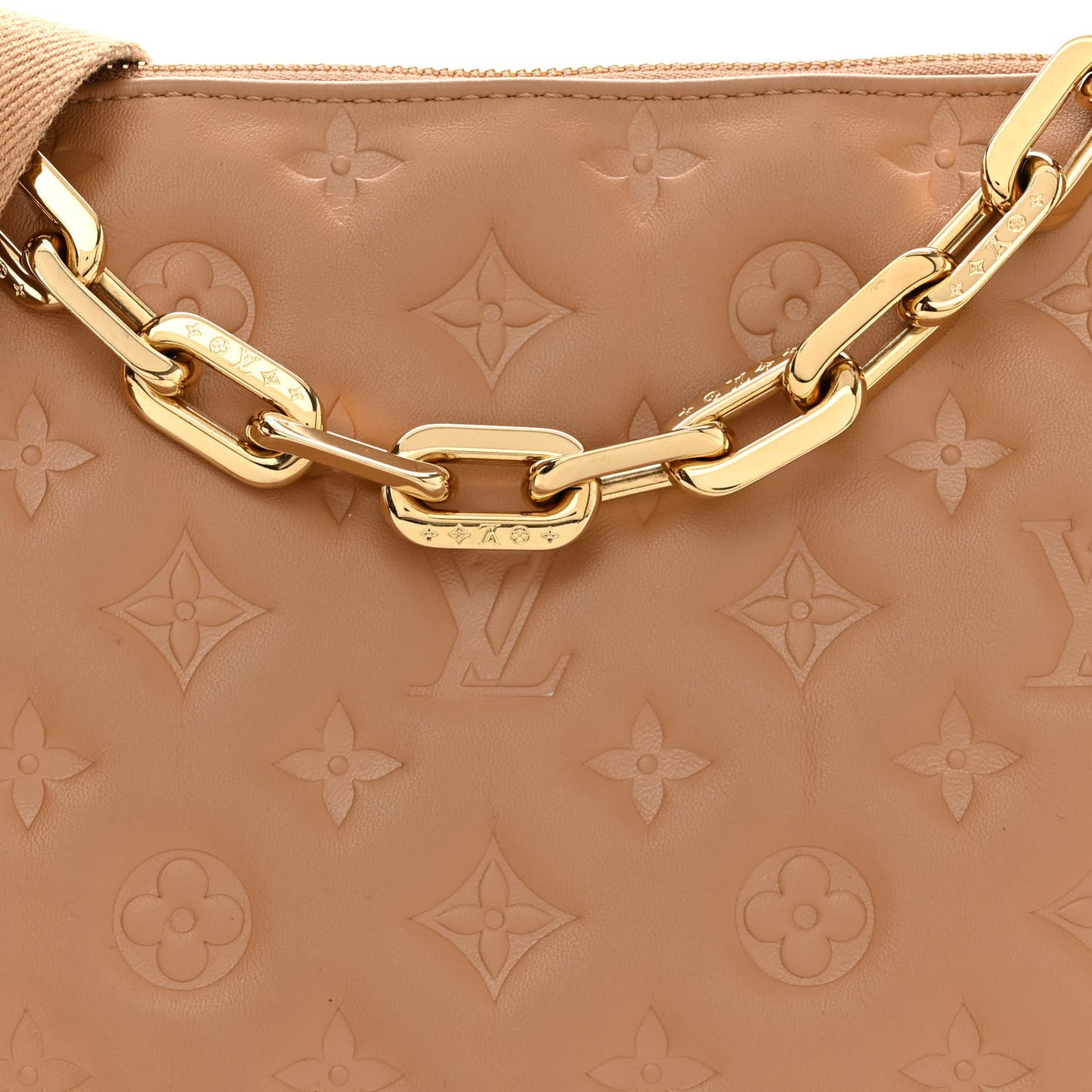 Lambskin Embossed Monogram Coussin PM Camel