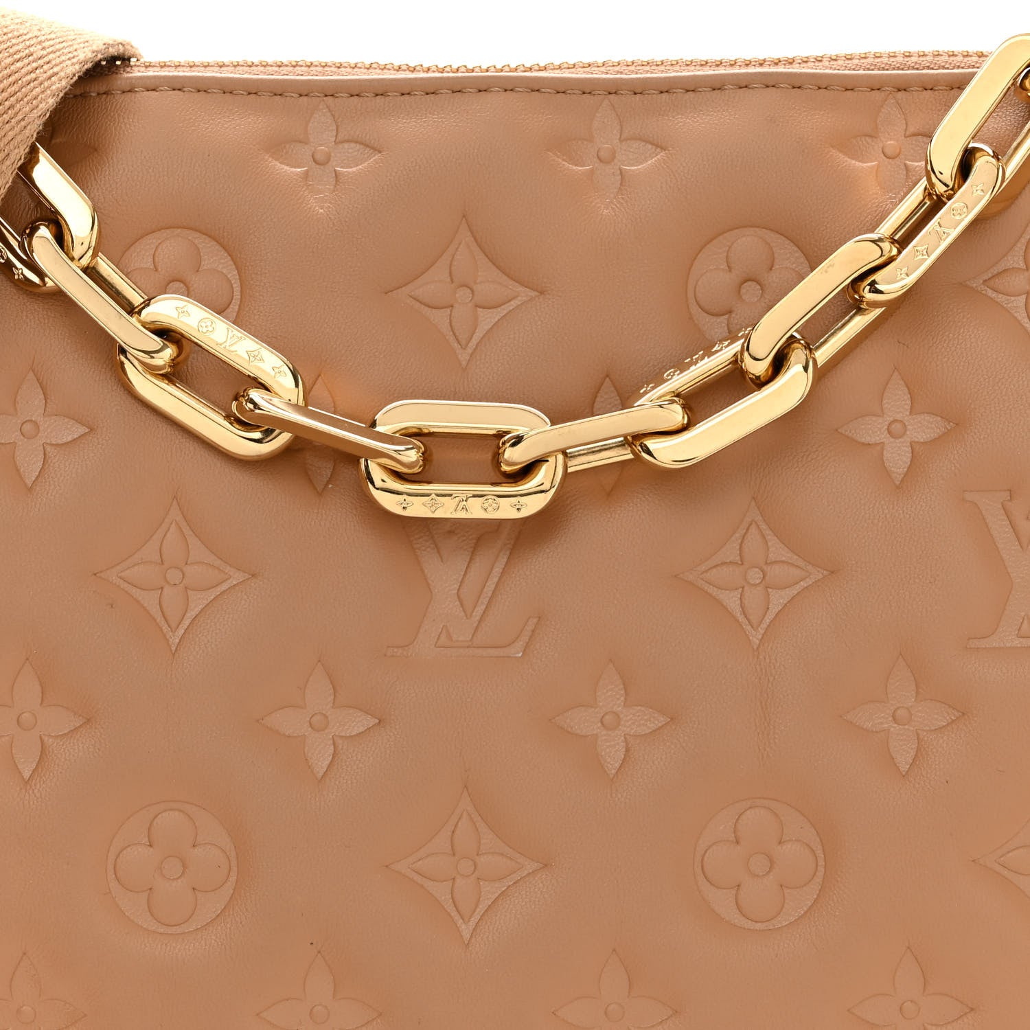 Louis Vuitton Lambskin Embossed Monogram Coussin PM Camel 9 of 11