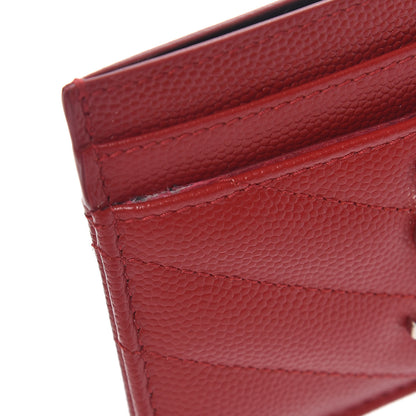 Saint Laurent Grain De Poudre Matelasse Chevron Monogram Credit Card Case Rouge Eros 9 of 12