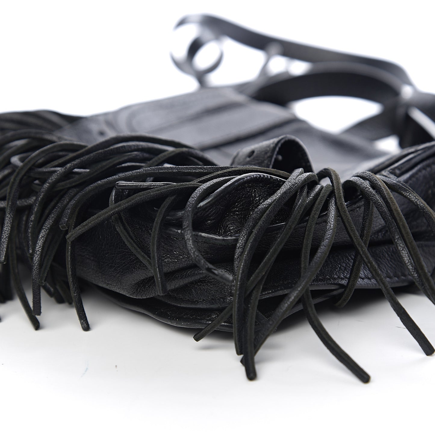 Lambskin Fringe PS1 Crossbody Pouch Black
