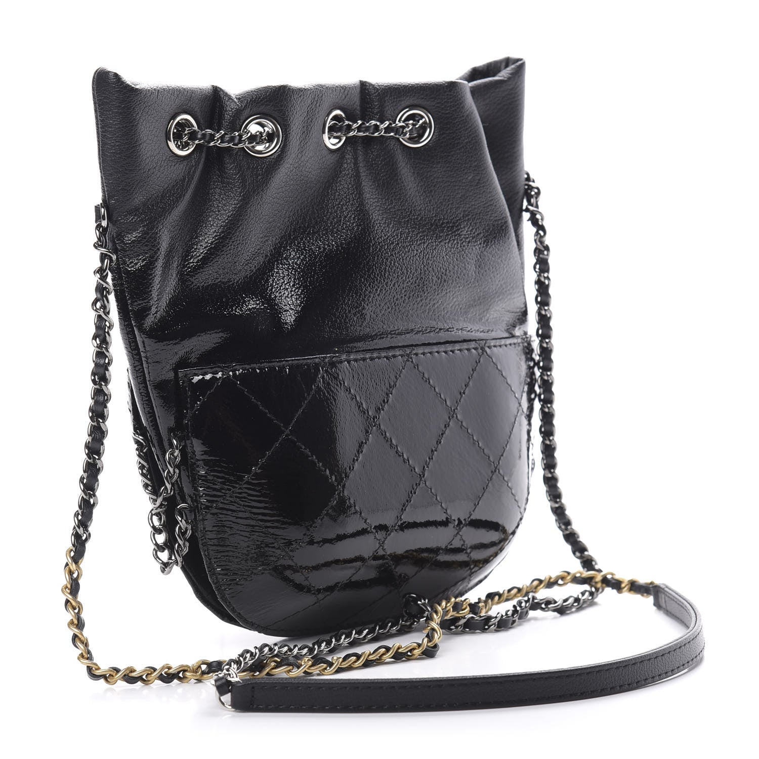 Chanel Patent Goatskin Quilted Small Gabrielle Bucket Black 4 of 12