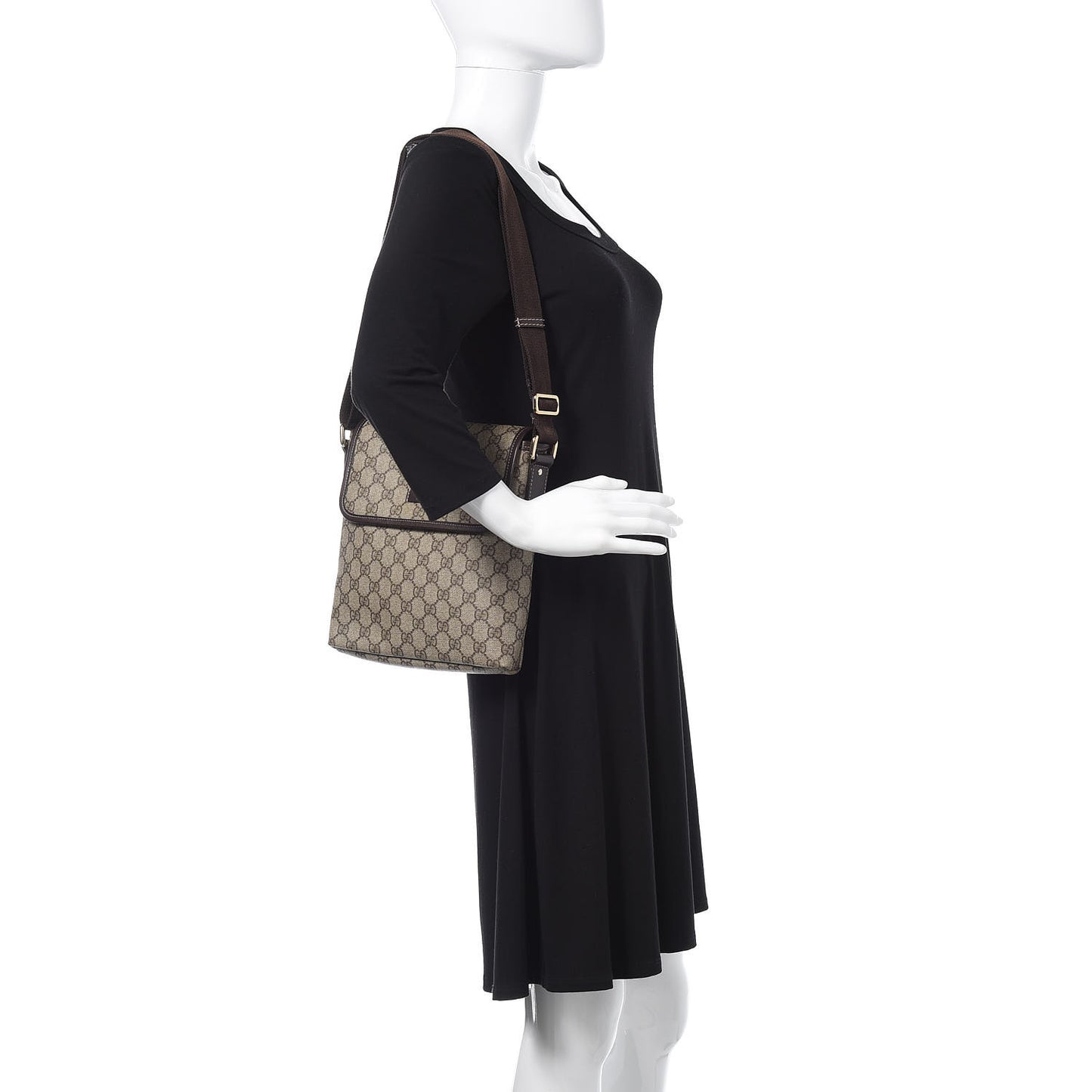GG Supreme Monogram Selleria Calfskin Small Flap Messenger Bag Beige Ebony Cocoa Dark Chocolate