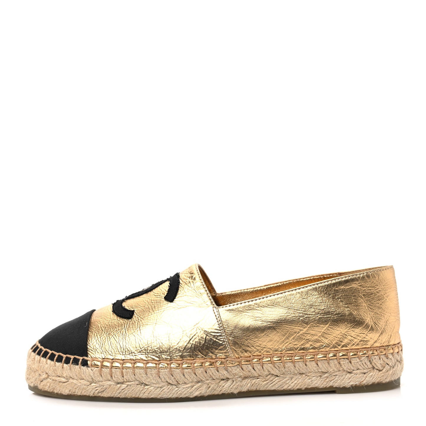 Laminated Lambskin Grosgrain CC Espadrilles 37 Gold Black