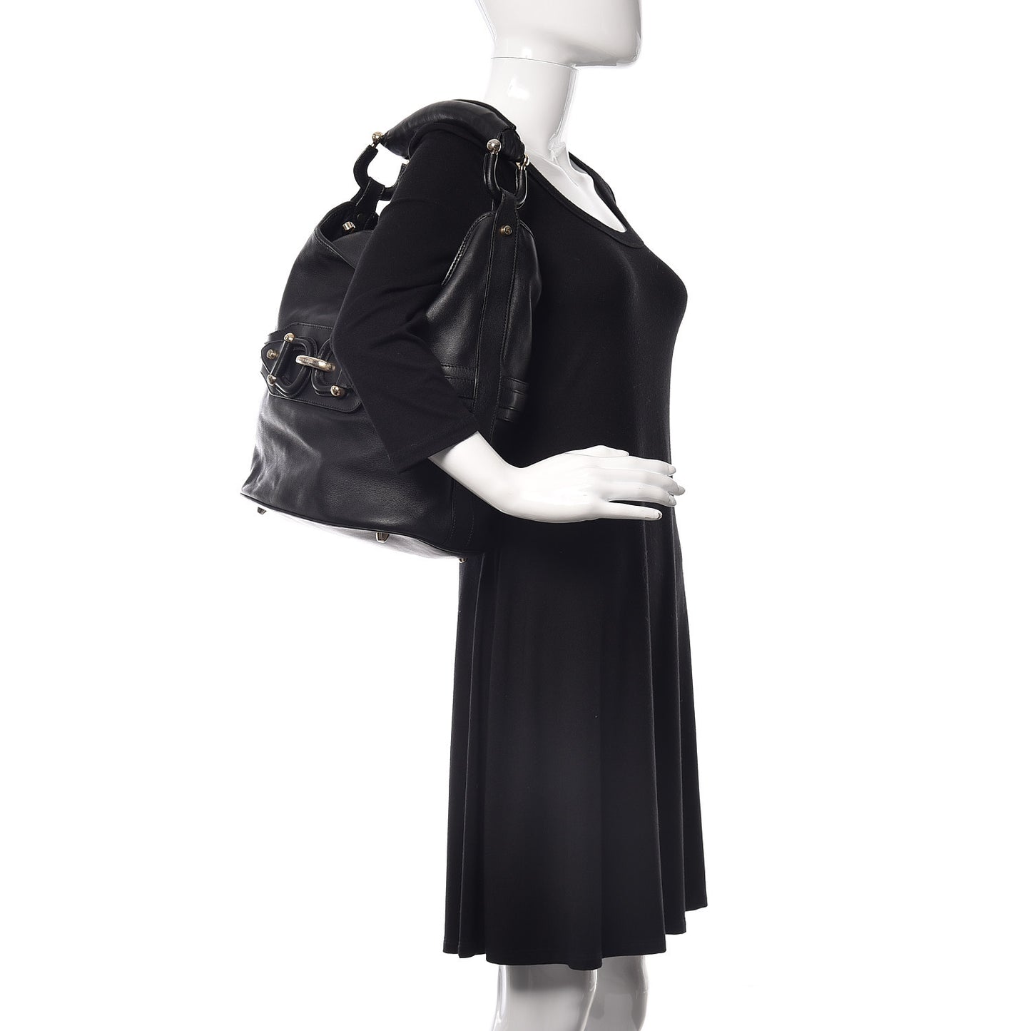 Calfskin Buckle Hobo Black