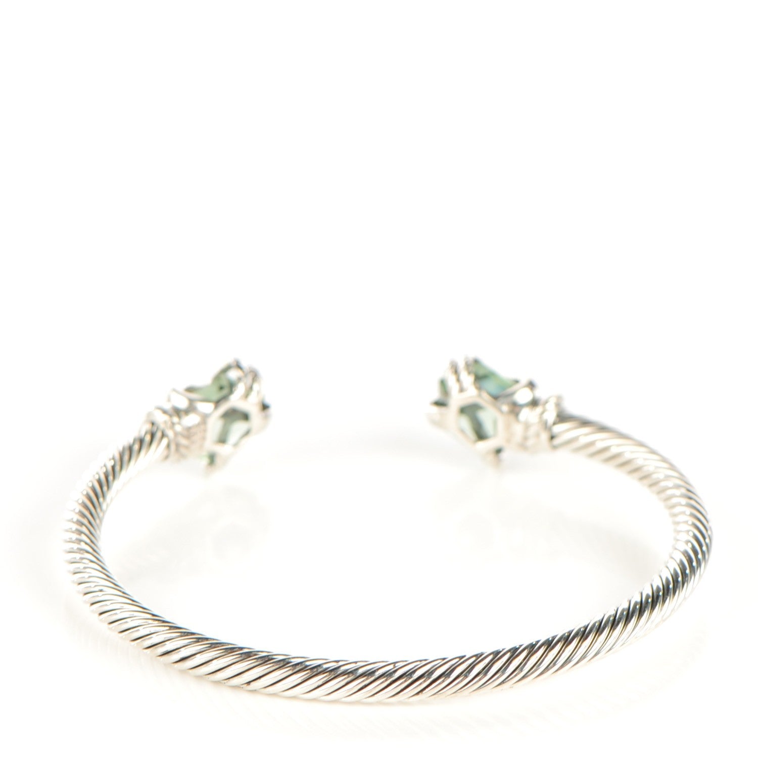David Yurman Sterling Silver Pave Diamond Prasiolite 4mm Cable Wrap Bracelet 3 of 4
