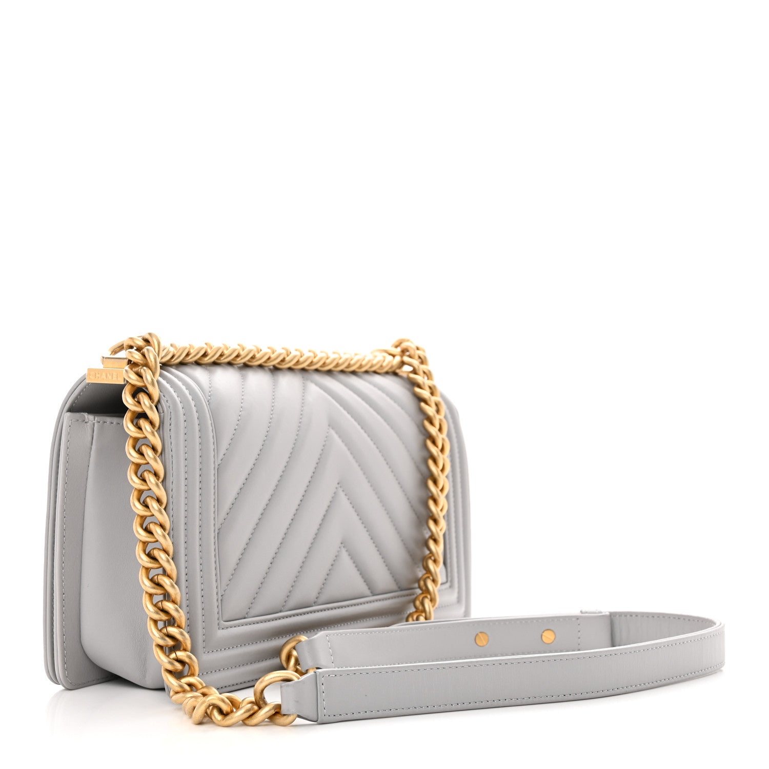 Chanel Calfskin Chevron Quilted Medium Boy Flap Grey 3 of 15