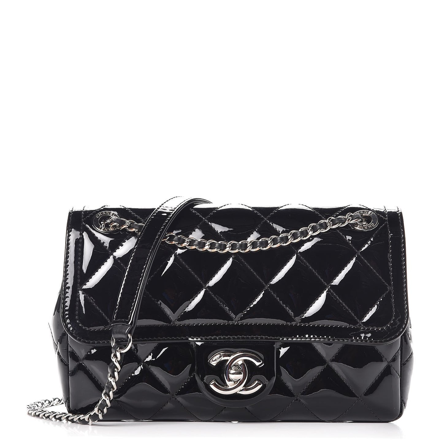 Patent Quilted Small Coco Shine Flap Black