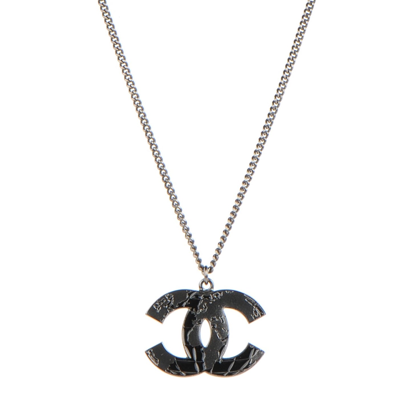 Enamel Map CC Pendant Necklace Dark Silver