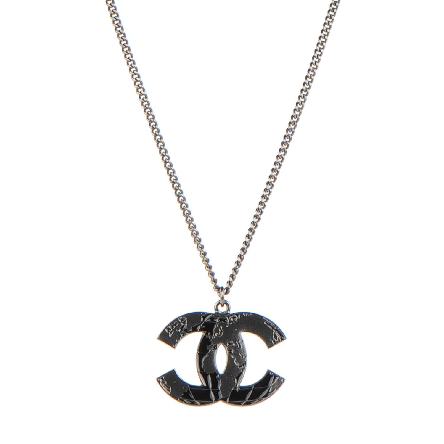 Chanel Enamel Map CC Pendant Necklace Dark Silver 1 of 5
