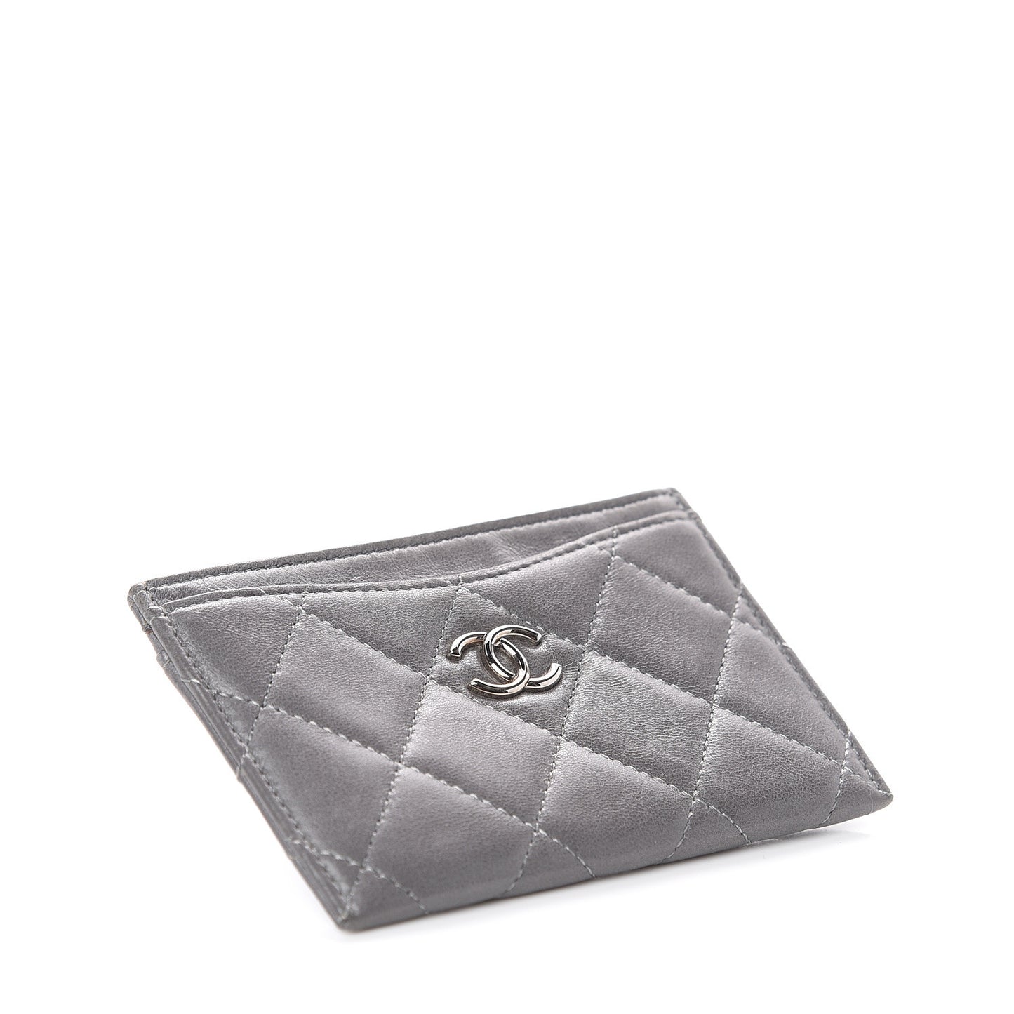 Lambskin Quilted Card Holder Grey