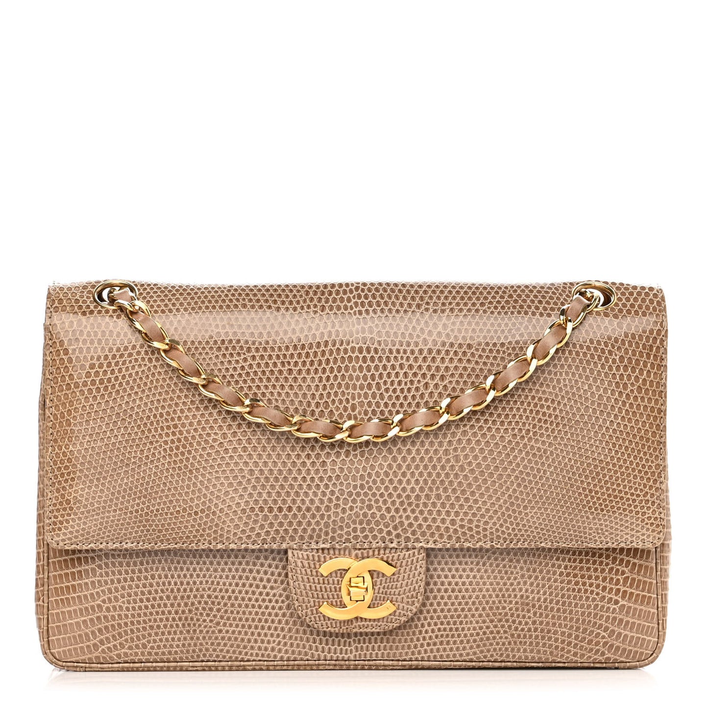 Lizard Medium Double Flap Beige
