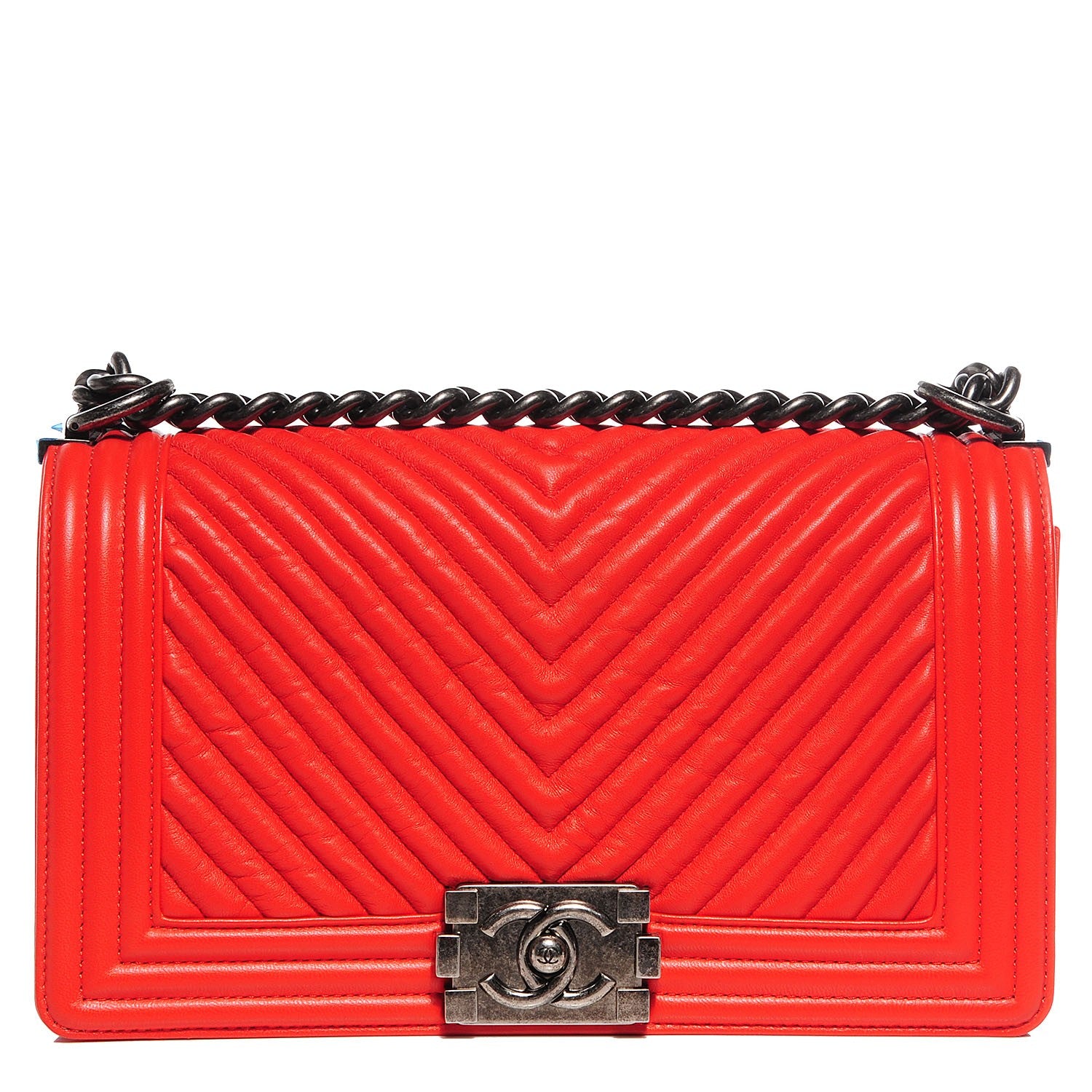 Chanel Wrinkled Lambskin Chevron Quilted Medium Boy Flap Red 1 of 8