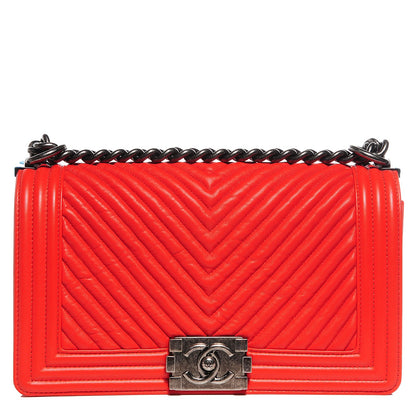 Chanel Wrinkled Lambskin Chevron Quilted Medium Boy Flap Red 1 of 8