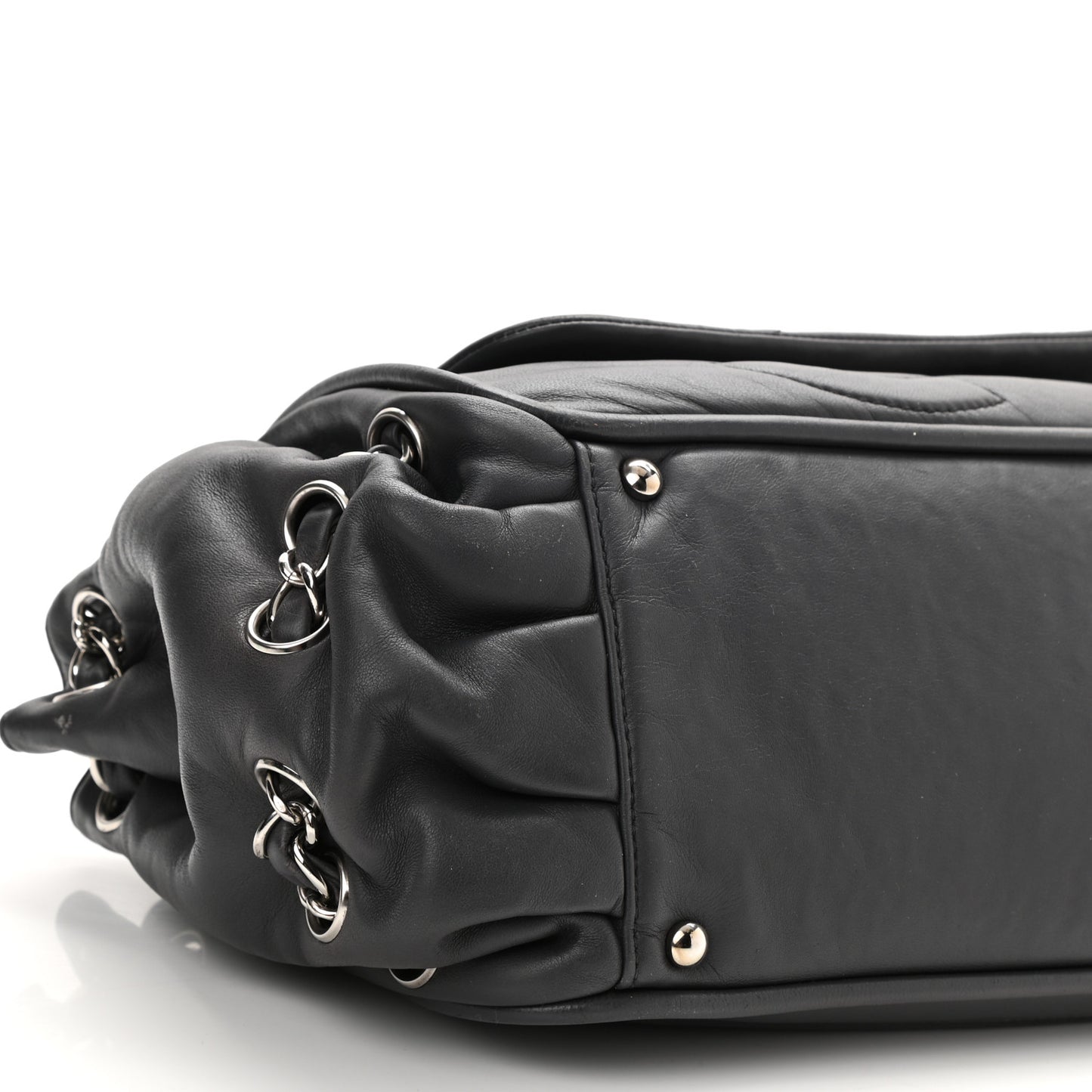 Lambskin Diagonal Ligne Accordion Flap Grey