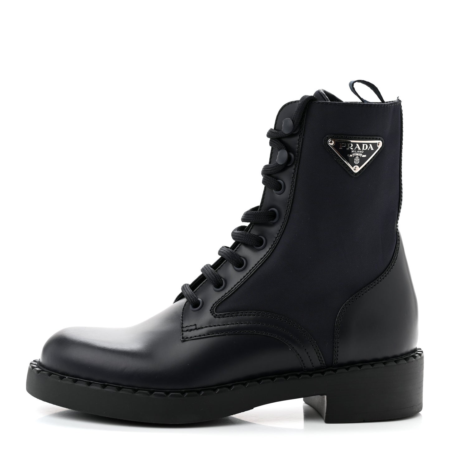 Spazzolato Re-Nylon Metal Triangle Logo Womens 50mm Combat Boots 36.5 Bleu