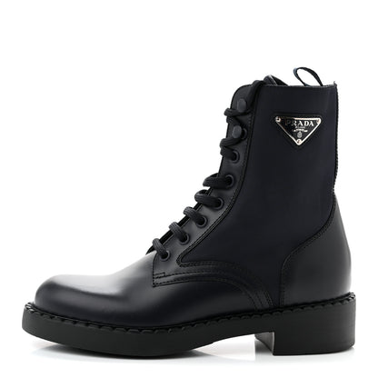 Prada Spazzolato Re-Nylon Metal Triangle Logo Womens 50mm Combat Boots 36.5 Bleu 1 of 8