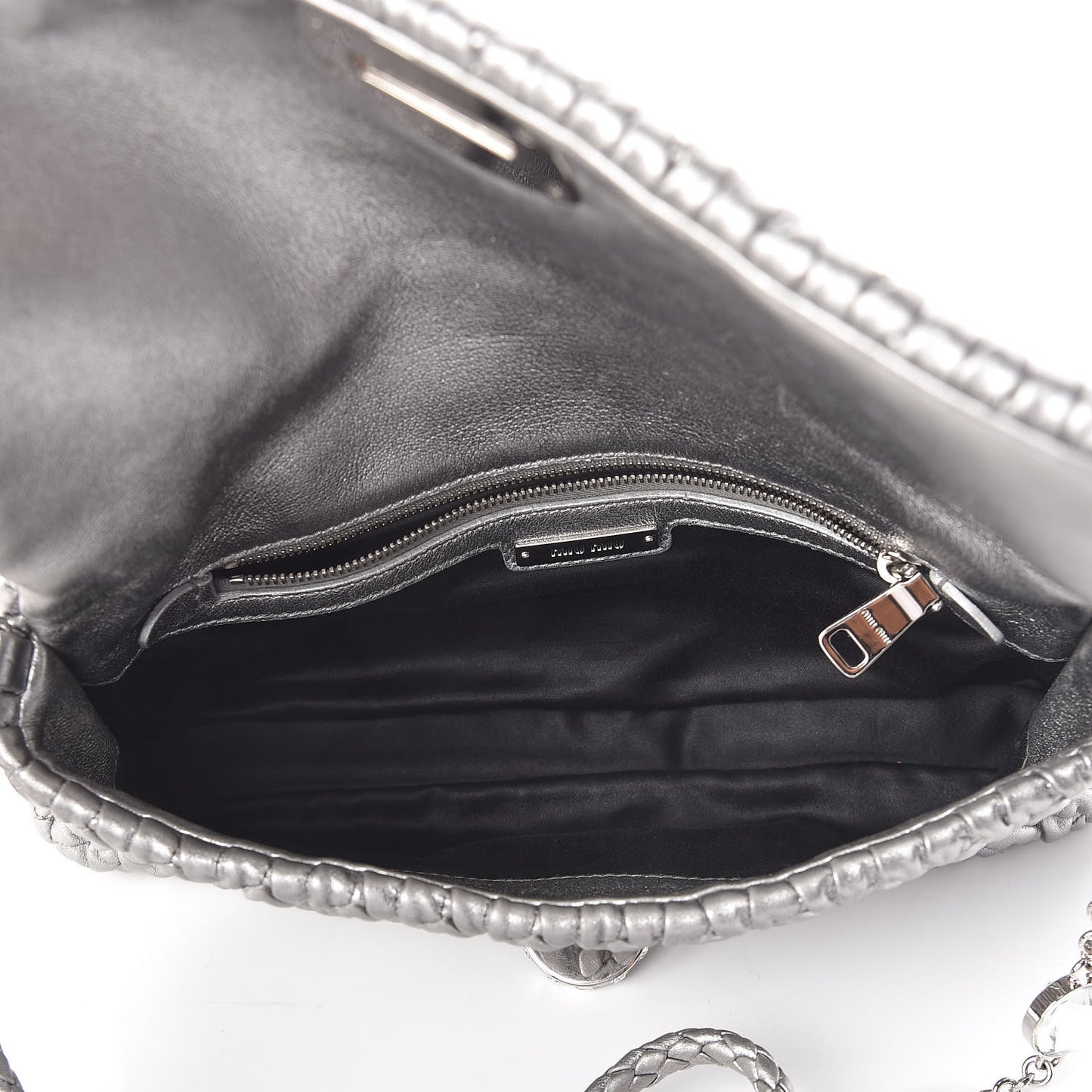 Metallic Nappa Matelasse Crystal Flap Clutch Cromo