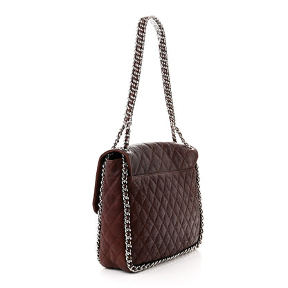Chanel Washed Lambskin Quilted Chain Around Maxi Flap Dark Brown 3 of 12