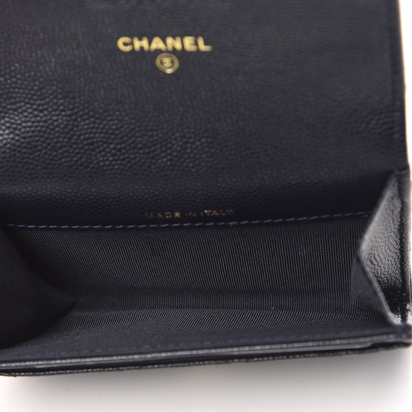Caviar Quilted Flap Card Holder Wallet Navy Blue