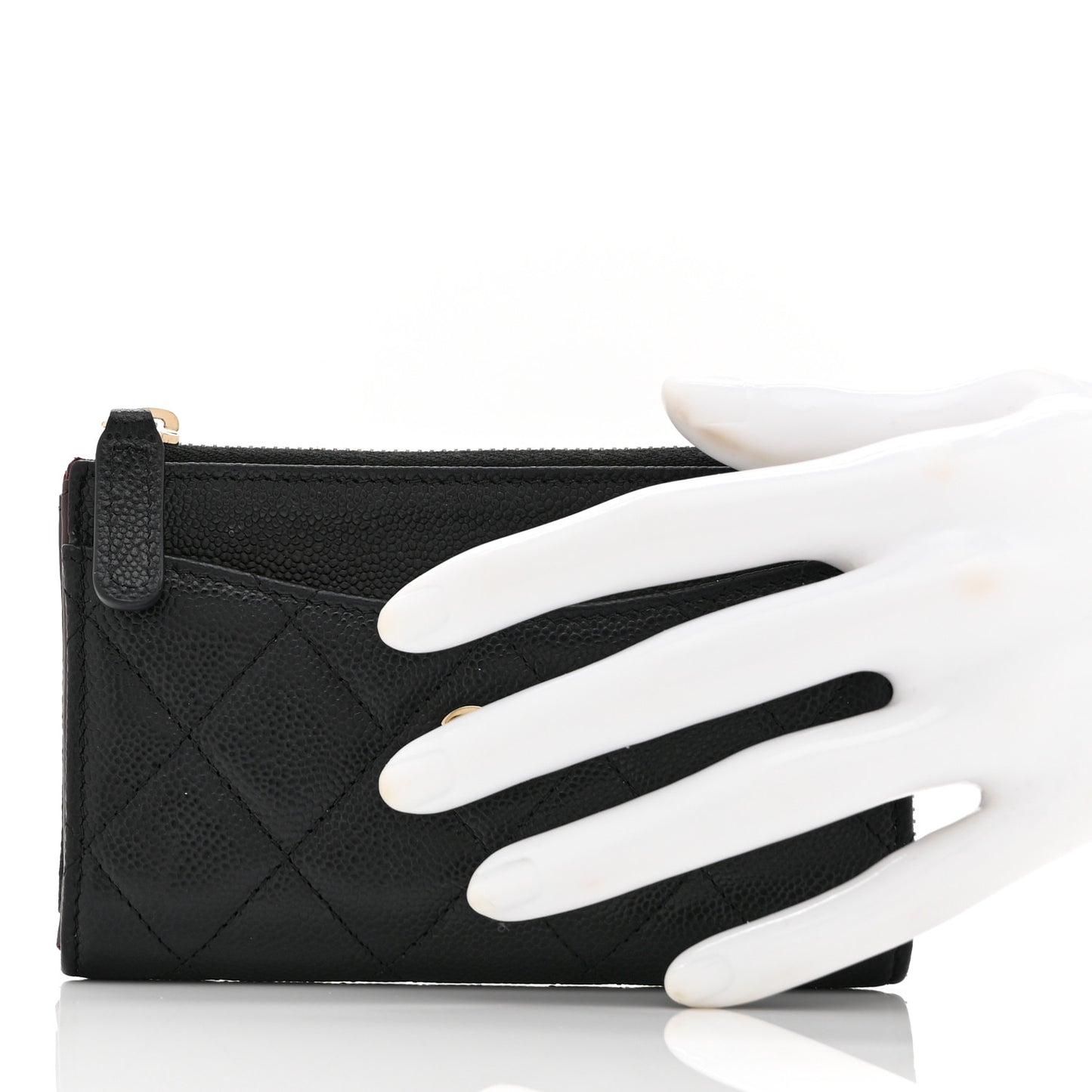 Caviar Quilted CC Zip Around Card Holder Black