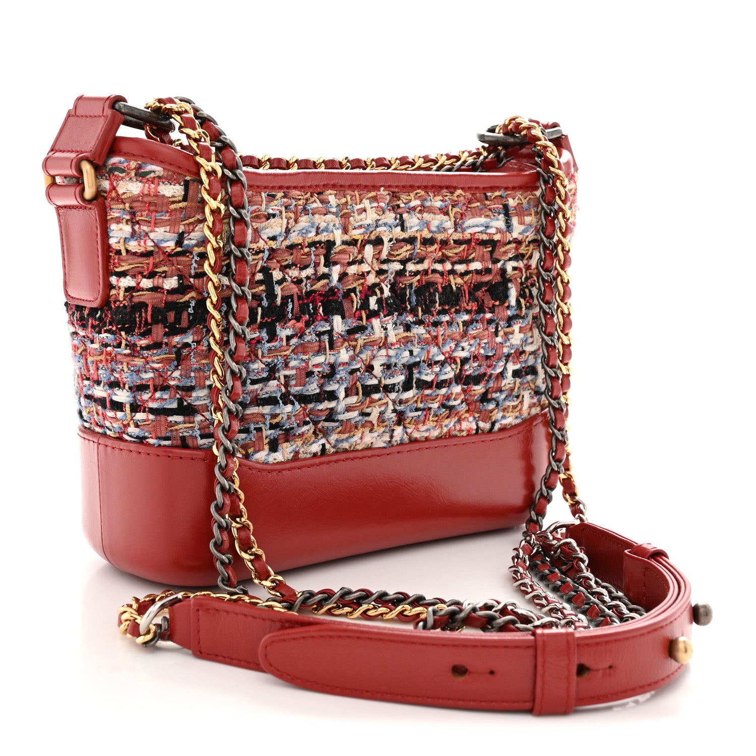 Chanel Tweed Calfskin Small Gabrielle Hobo Red 3 of 10