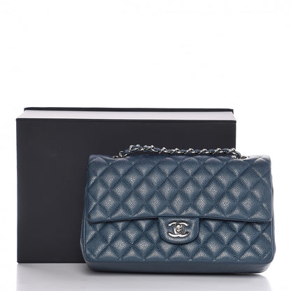 Chanel Metallic Caviar Quilted Medium Double Flap Dark Blue 10 of 10