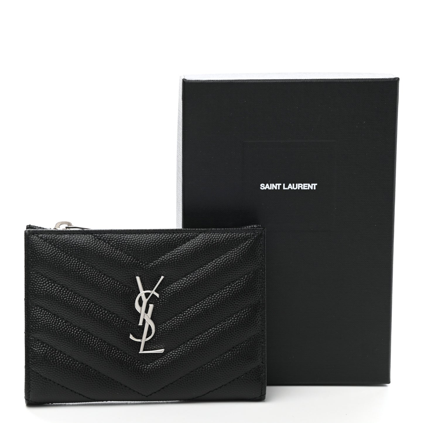 Grain De Poudre Matelasse Chevron Monogram Zipped Two-Part Wallet Black
