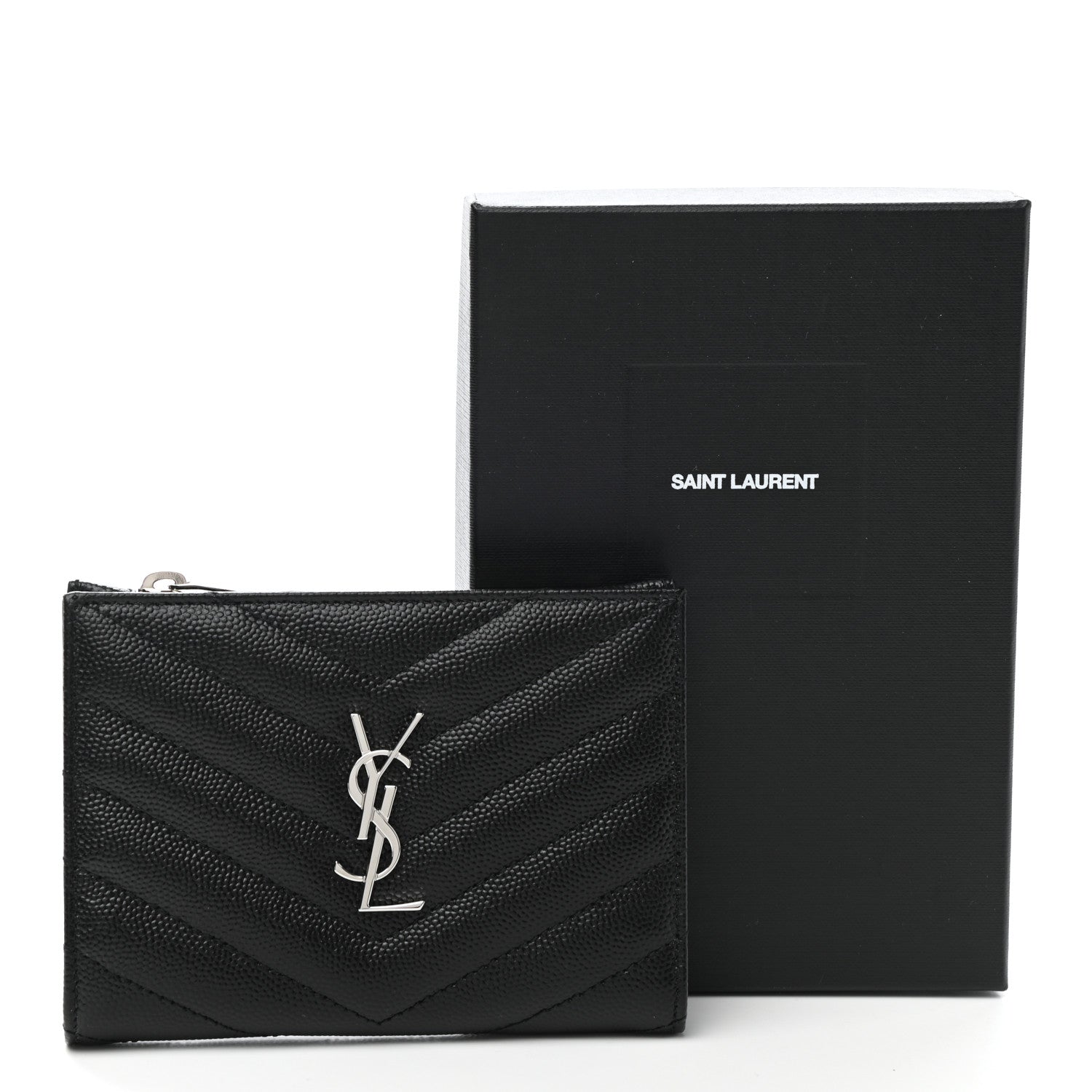 Saint Laurent Grain De Poudre Matelasse Chevron Monogram Zipped Two-Part Wallet Black 8 of 8