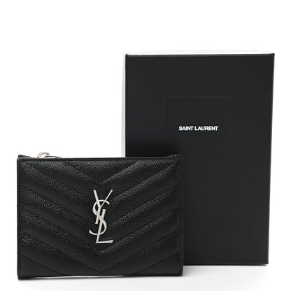Saint Laurent Grain De Poudre Matelasse Chevron Monogram Zipped Two-Part Wallet Black 8 of 8