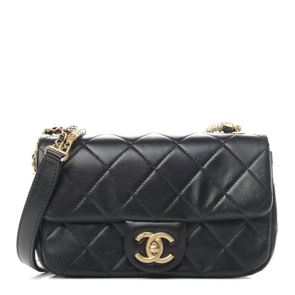 Chanel Calfskin Quilted Mini Rectangular Crystal Pearls Chain Flap Black 1 of 4