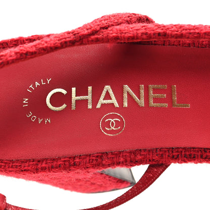 Chanel Tweed Patent Cap Toe CC Slingback Pumps 41 Red Black 9 of 10