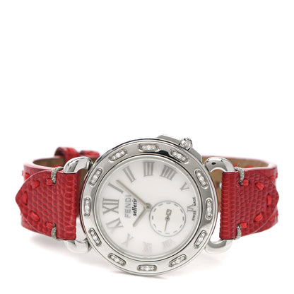 Fendi Stainless Steel Calfskin Diamond Mother of Pearl 37mm Selleria Quartz Watch Red 2 of 5