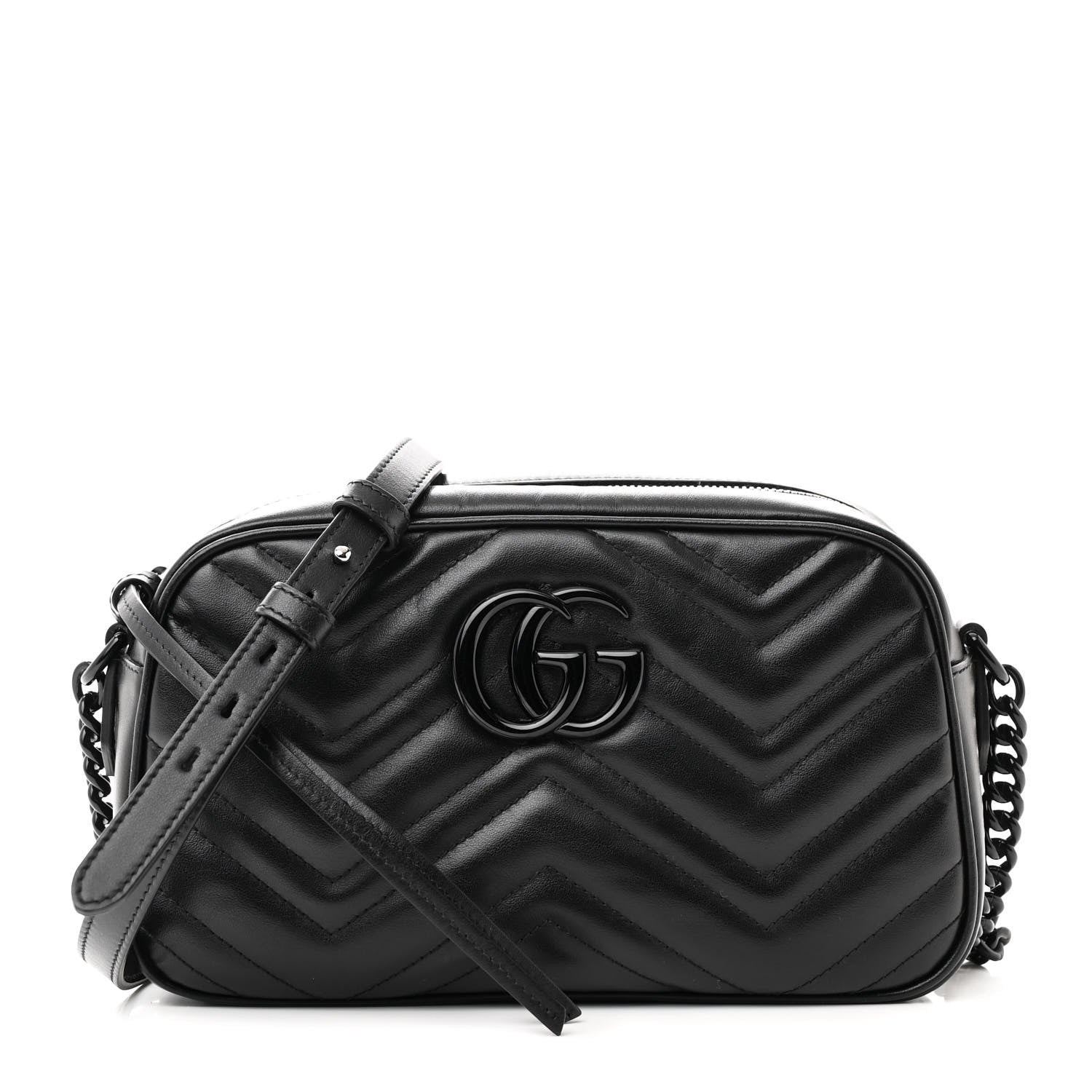 Gucci Calfskin Matelasse Monochrome Small GG Marmont Chain Shoulder Bag Black 1 of 10