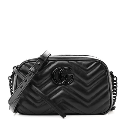 Gucci Calfskin Matelasse Monochrome Small GG Marmont Chain Shoulder Bag Black 1 of 10