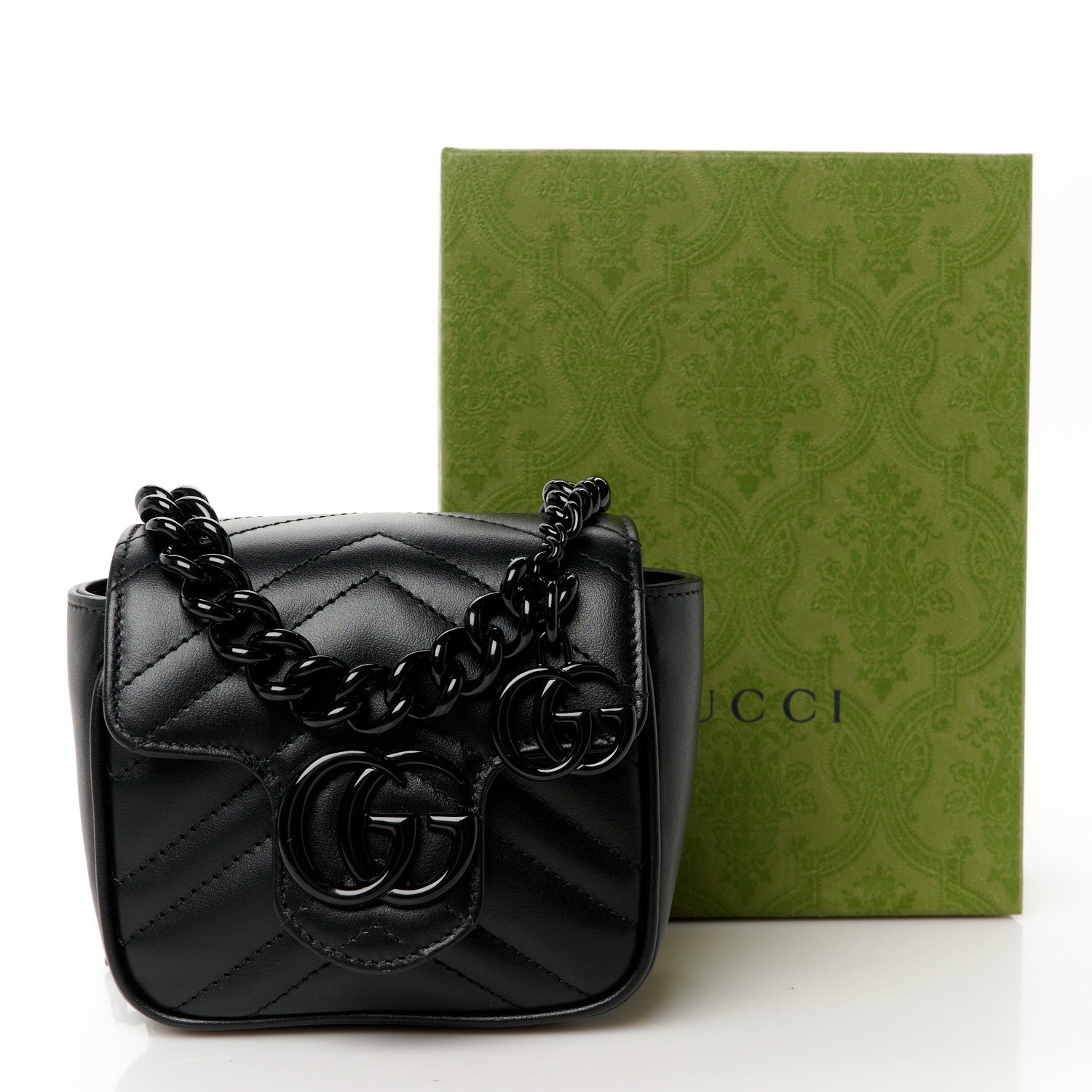 Gucci Calfskin Matelasse Monochrome GG Marmont Chain Mini Belt Bag Black 11 of 11
