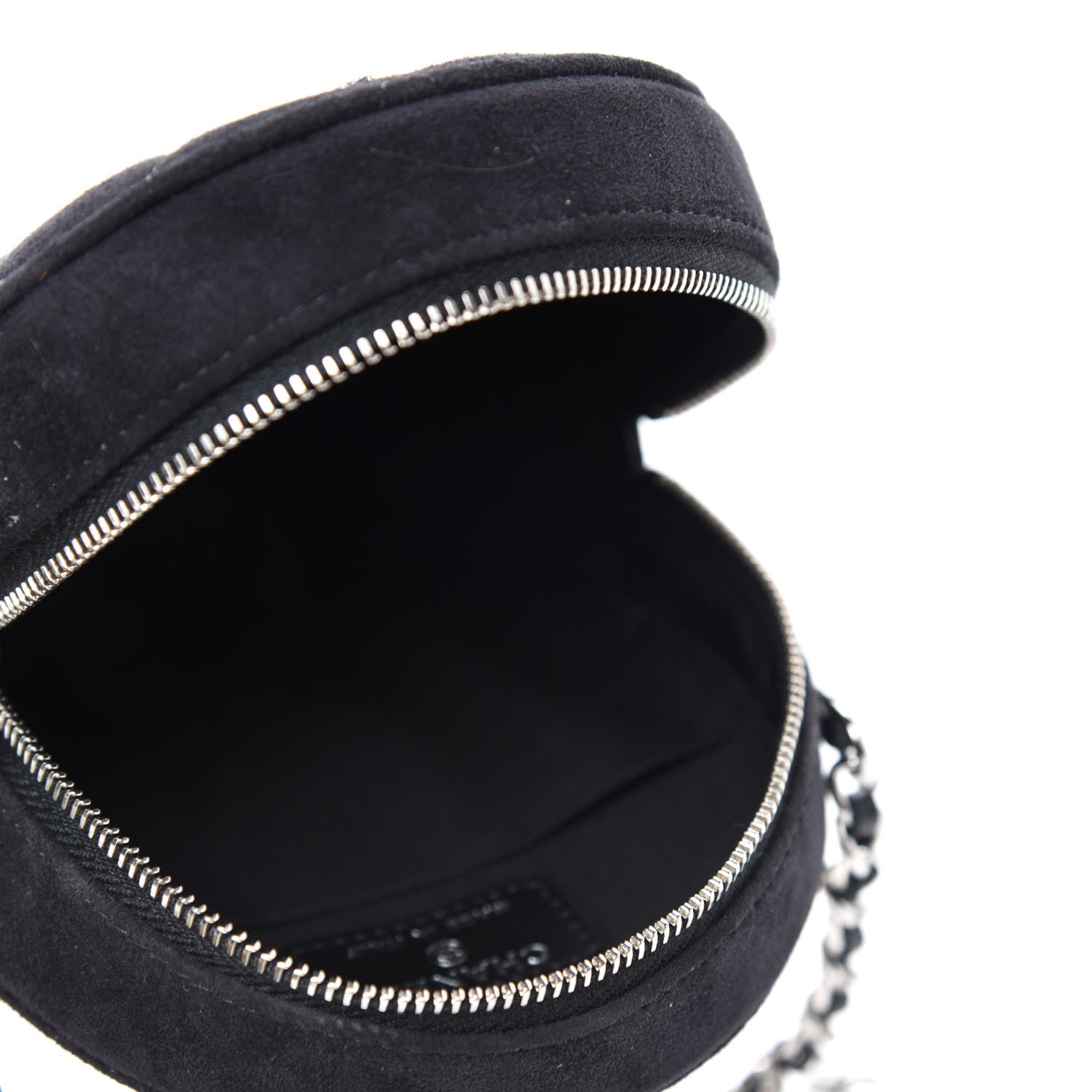 Chanel Suede Quilted Crystal Round Clutch With Logo Chain Black 5 of 11