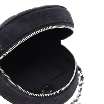 Chanel Suede Quilted Crystal Round Clutch With Logo Chain Black 5 of 11