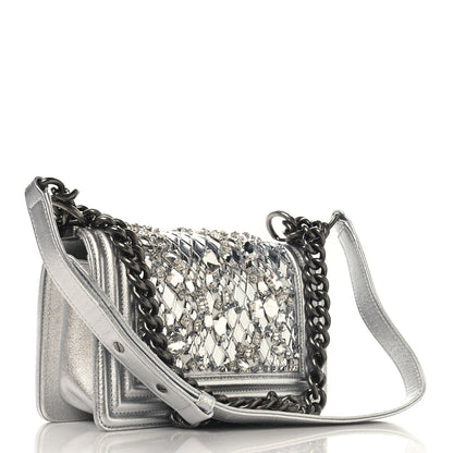Chanel Metallic Calfskin Crystal Embroidered Small Boy Flap Silver 3 of 11