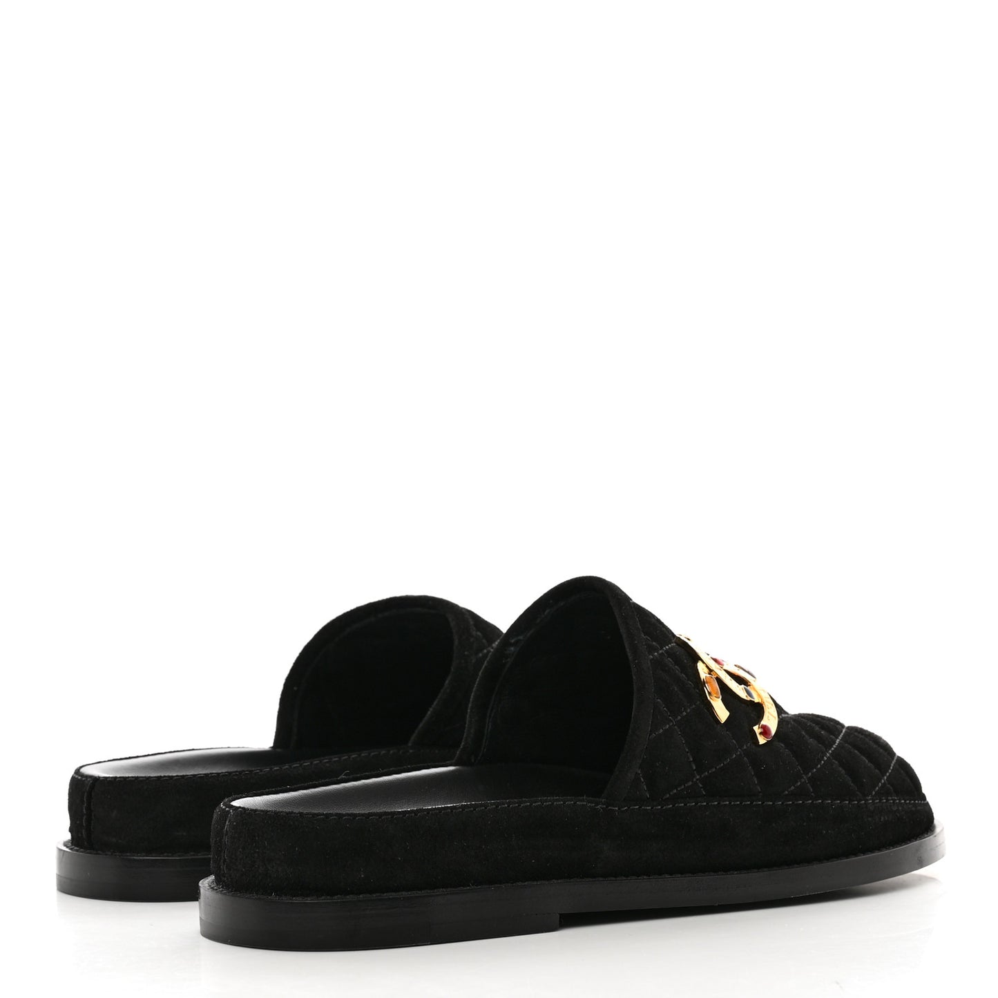 Calfskin Hair Suede Shearling CC Mules 37.5 Black