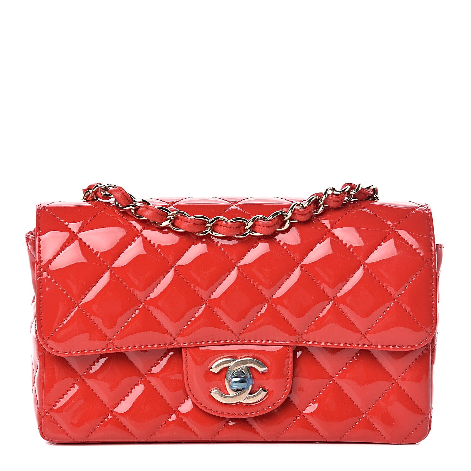 Chanel Patent Calfskin Quilted Mini Rectangular Flap Red 1 of 11