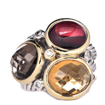 David Yurman Sterling Silver 18K Yellow Gold Diamond Smoky Quartz Citrine Garnet Mosaic Ring 56 7.5 1 of 5