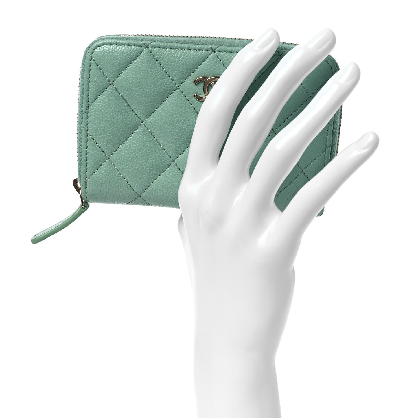 Caviar Quilted Zip Around Coin Purse Wallet Dark Green