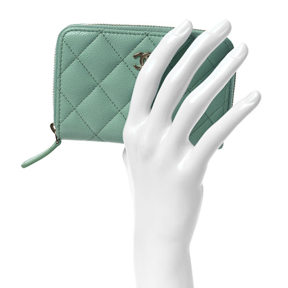Chanel Caviar Quilted Zip Around Coin Purse Wallet Dark Green 2 of 10