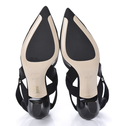 Fendi Technical Mesh FF Colibri 55mm Slingback Pumps 37 Black 5 of 9