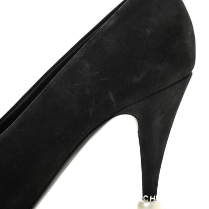 Chanel Patent Suede Calfskin Pearl Cap Toe Pumps 40 Black 12 of 18